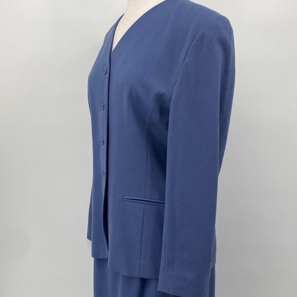 Vintage Pendleton Virgin Wool Skirt Suit Set Collarless Blazer Powder Blue 12 - Picture 6 of 16